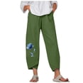 thumbnail image 2 of Pantalons pour Femmes Mode Haute Taille Droite Tube Pétale Ourlet Imprimé Coton Chanvre Polyvalent Pantalon Décontracté Armée Vert, 2 of 5