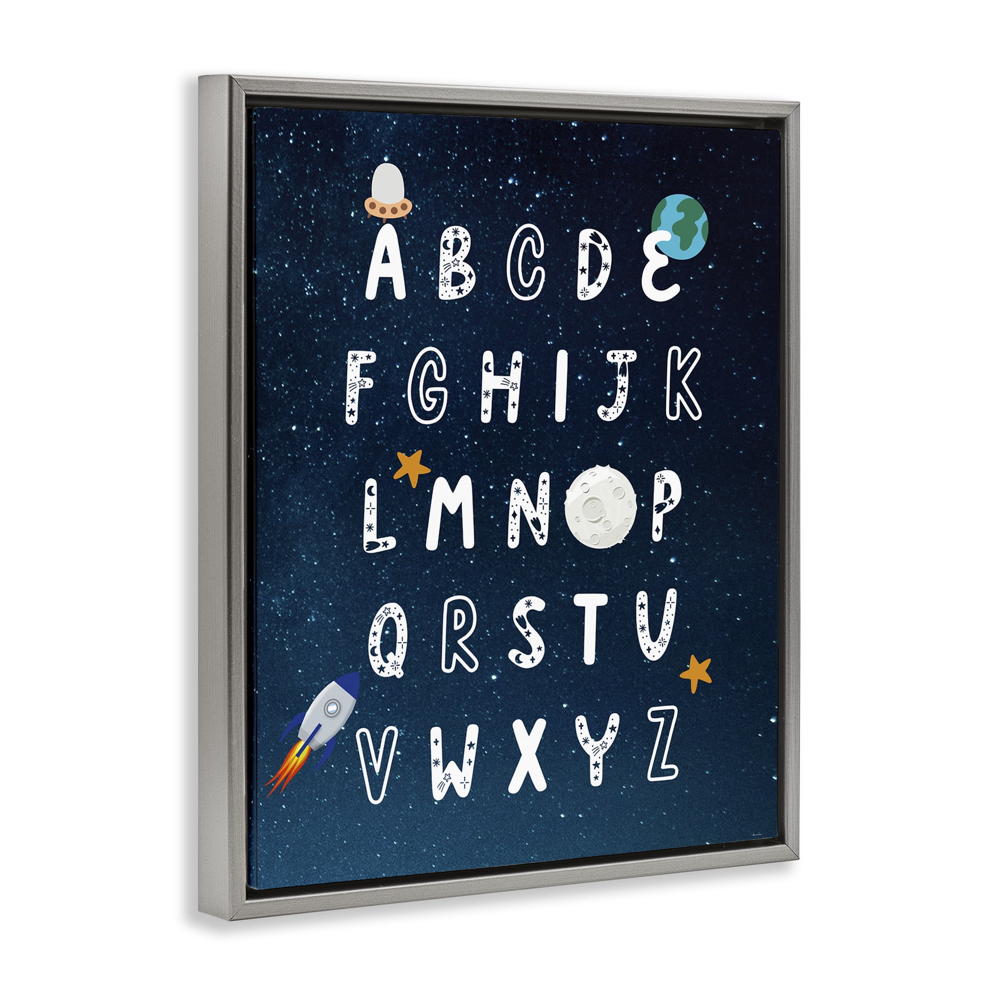 Stupell Industries Astronomy Alphabet Chart Novelty Painting Gray Floater Framed Art Print Wall Art, 25 x 31