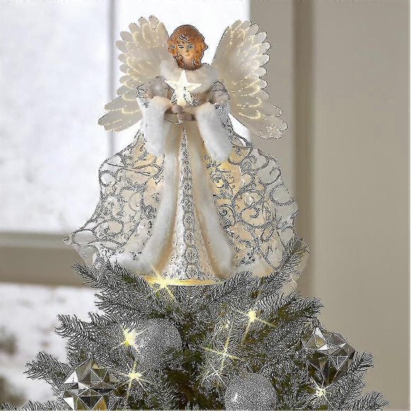 White Christmas Angel Tree Topper With Led Lights
