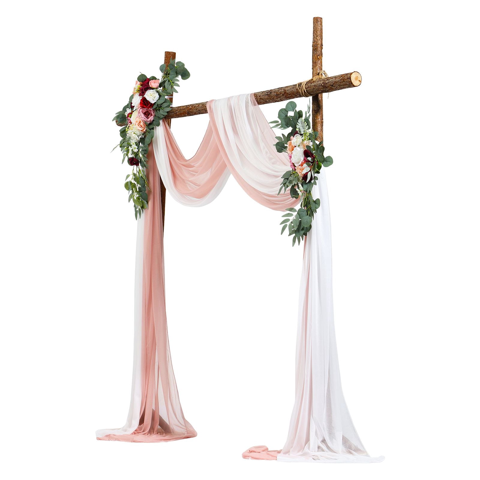 Wedding Arch Flower Kit 21ft Drape with Silk Flowers and Eucalyptus 5x6.5ft Arch Compatible Gold Foil Trim for Ceremony Decor