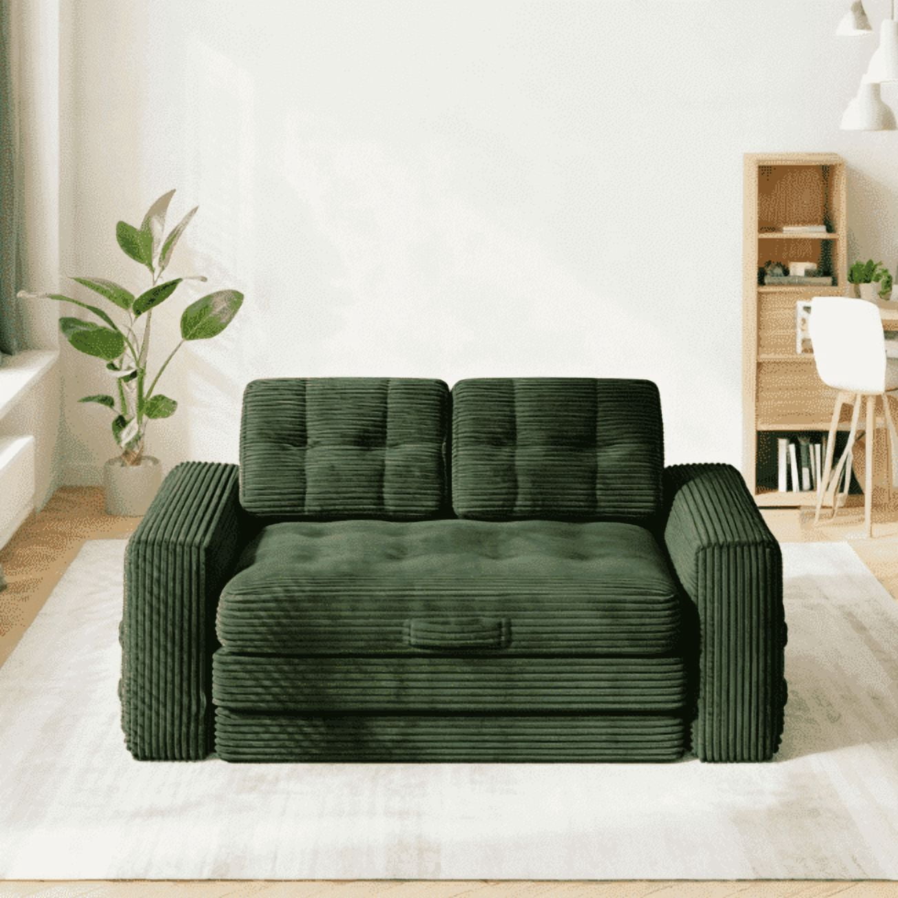 Erinnyees 2-in-1 Sleeper Sofa, No Assembly Corduroy Loveseat, Converts to Bed with Deep Seat & 2 Included Pillows