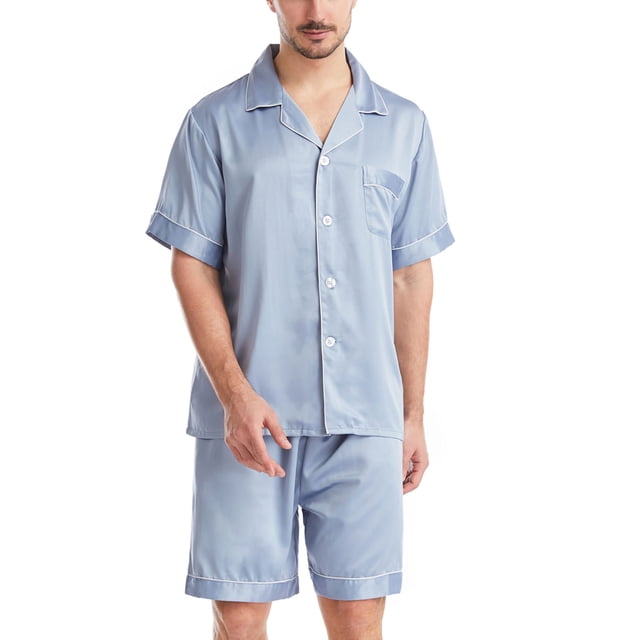 Qiopertar Clearance under $5 Men's Matte Tee Loose Fallow Pockets Button Plus Size Lapel Solid Short Pajama Set Big holiday Savings!