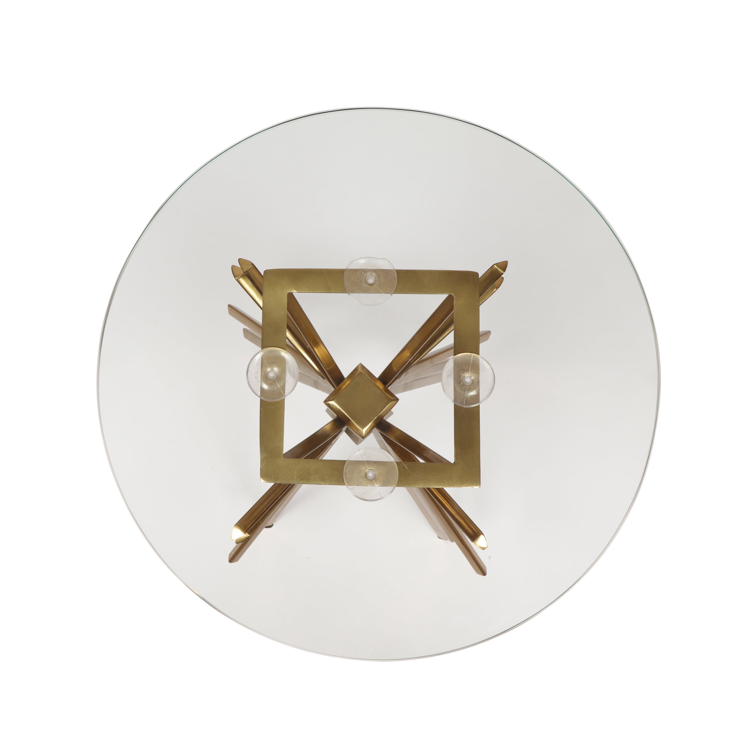 Noble House Aarav Modern Glam Handcrafted Sunburst Accent Table with Tempered Glass Top, Gold