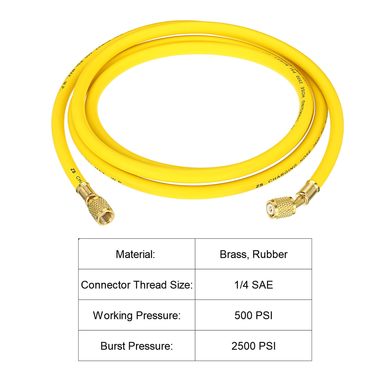 Uxcell 1/4 SAE Refrigerant Charging Hose 8ft 500 PSI 2500 PSI Manifold Gauge Hose for Air Conditioner HVAC Yellow