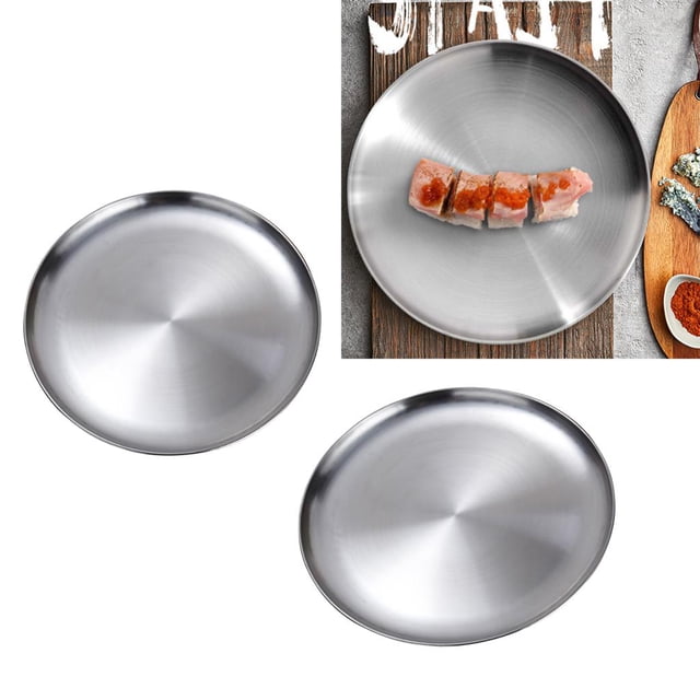 Disco Grueso Aislado Placa Plana Del Del Acero Inoxidable 2x Para El Bbq Los 23 + 26cm Macarena Plato de acero inoxidable