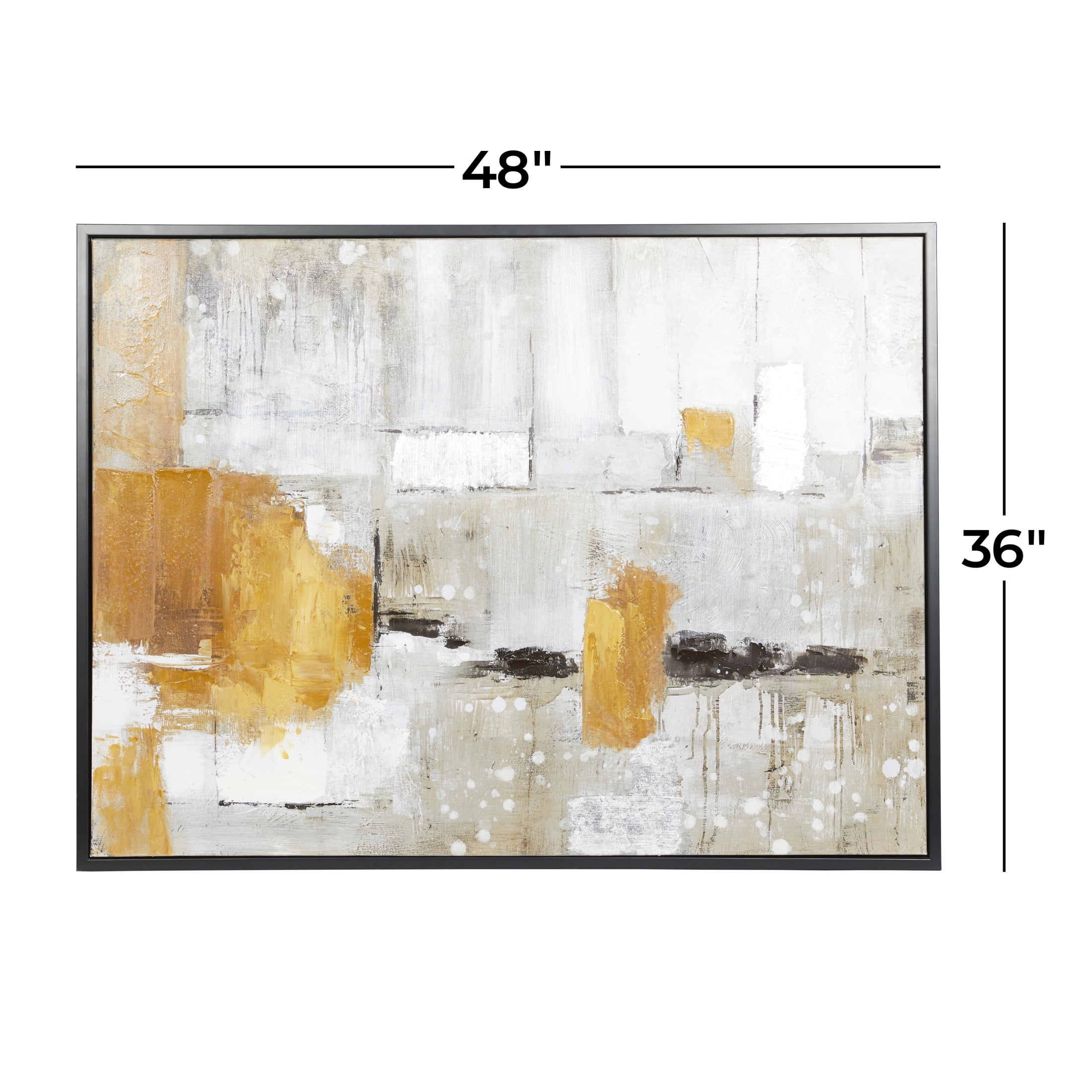 48" x 36" Abstract Framed Wall Art with Black and Yellow Details, by DecMode