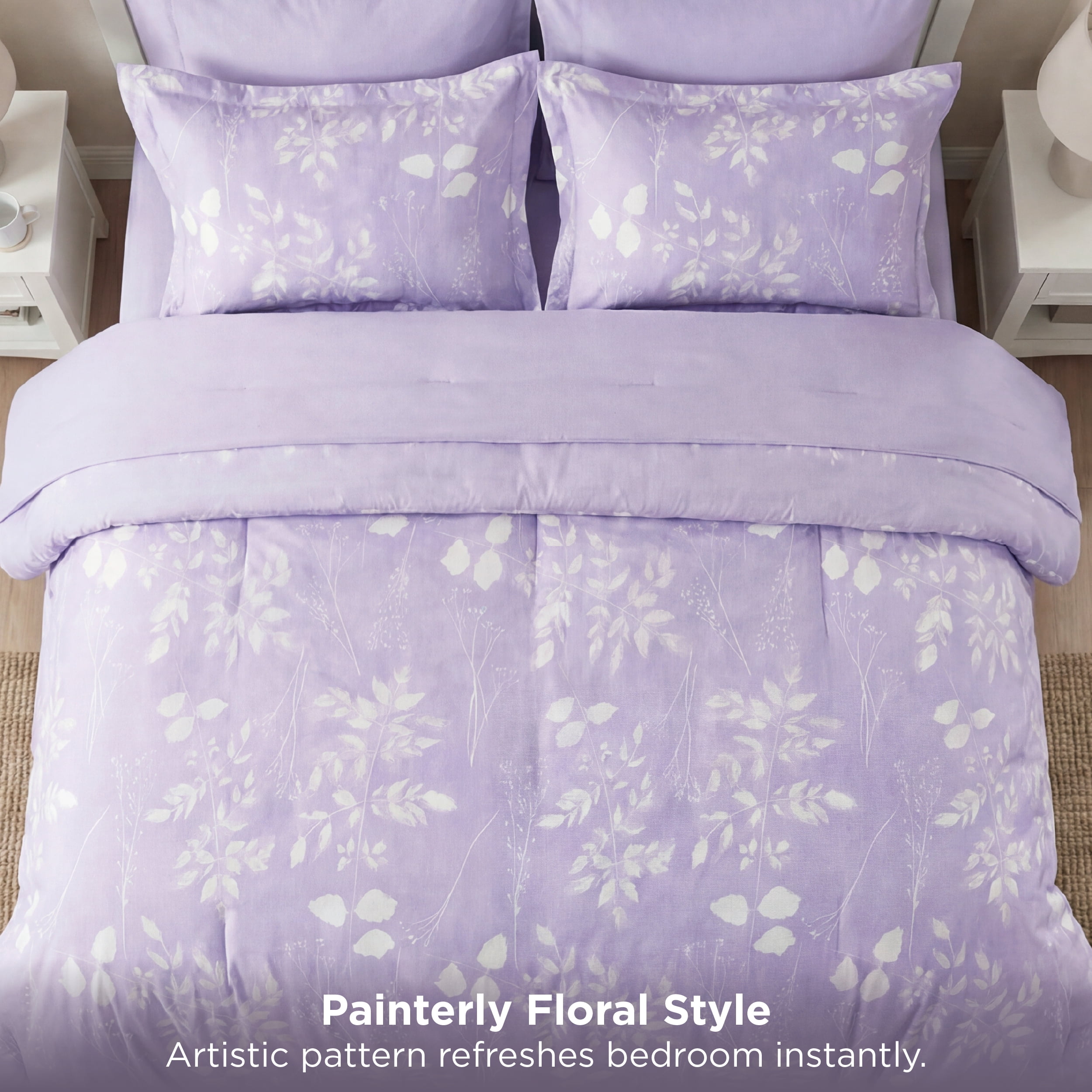 U by Bedsure Full Comforter Set Lavender, Bed in a Bag Full Size Bedding Purple, 7-Pieces Botanical Flowers Spring Comforter, Sheets, Pillowcases & Shams