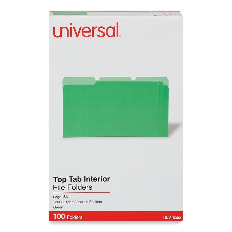 Interior File Folders, 1/3-Cut Tabs: Assorted, Legal Size, Green, 100/Box Interior File Folders, 1/3-Cut Tabs: Assorted, Legal Size, Green, 100/Box