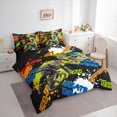 thumbnail image 2 of Manfei Sporty Motorbike 7pcs Queen Bedding,Colorful Letter Print Bedding Comforter Set Queen,Black Reversible, 2 of 7