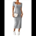 thumbnail image 2 of Vestido de Verano 2025 para Mujer, Ajustado, de Corta, Acanalado, con Abertura Lateral, de Punto y Cuello Cuadrado Gris S, 2 of 9