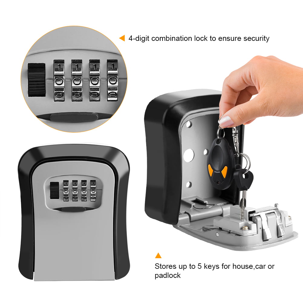 Black/Grey Details about   Outdoor 4 Digit Combination Wall Handle Mounted Key Safe Lock Box 