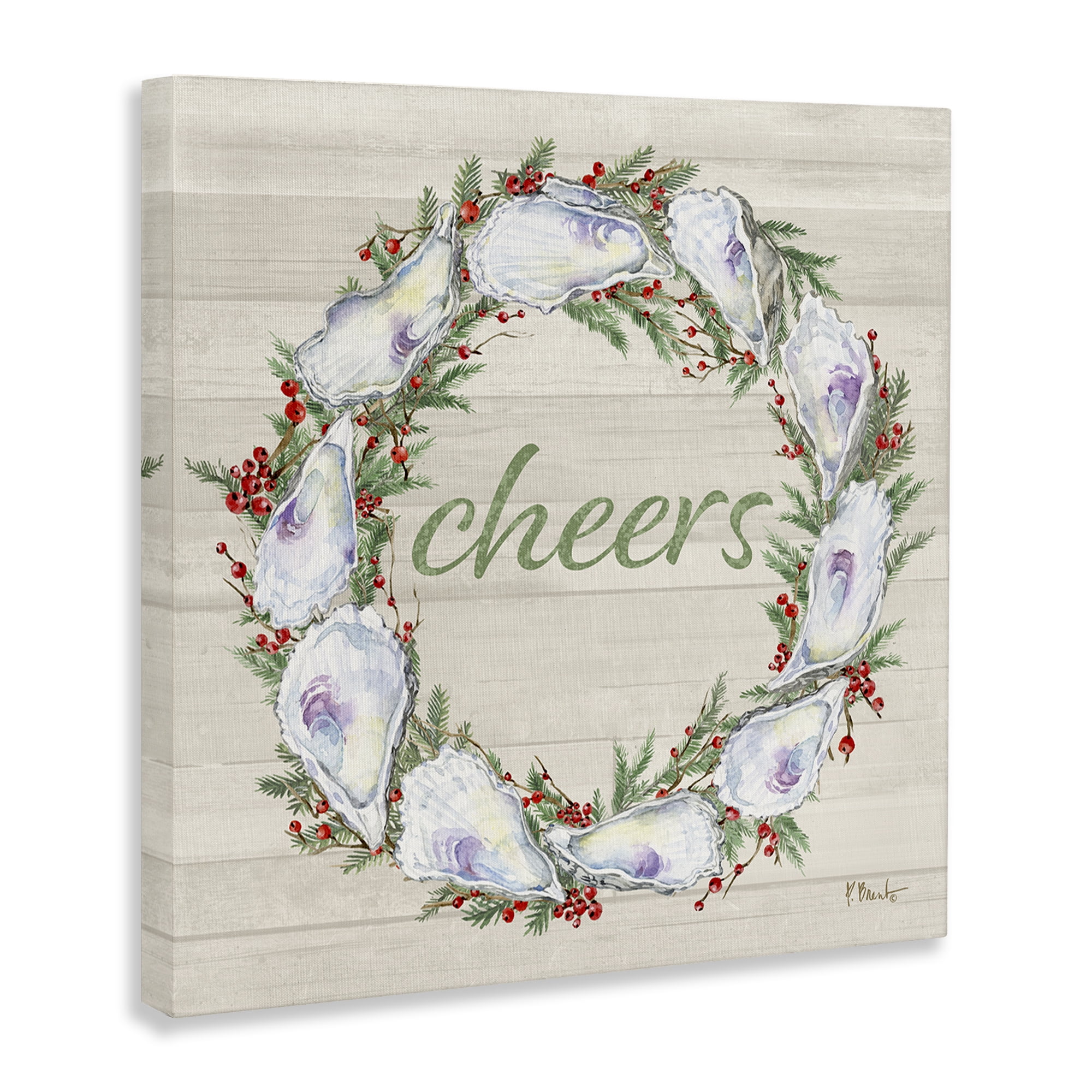 Stupell Industries Shells & Holly Cheers Holiday Painting Wrapped Canvas Art Print Wall Art, 24 x 24