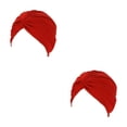 thumbnail image 2 of Minnieouse Turbante musulmán, gorros Hijabs, turbantes sólidos, sombreros, gorro con volantes, transpirable, cabeza de quimio, pelo para rojo brillante 2piezas, 2 of 6