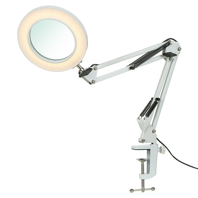 Flexible Clamp-on Table Lamp with 8x Magnifier Swing Arm Dimmable