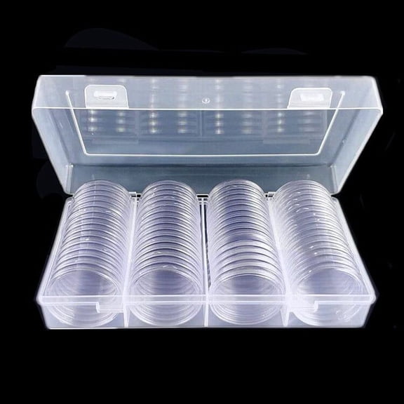 BCLONG 40mm Clear Round Plastic Coin Capsule Container Empty Storage Box Holder Case