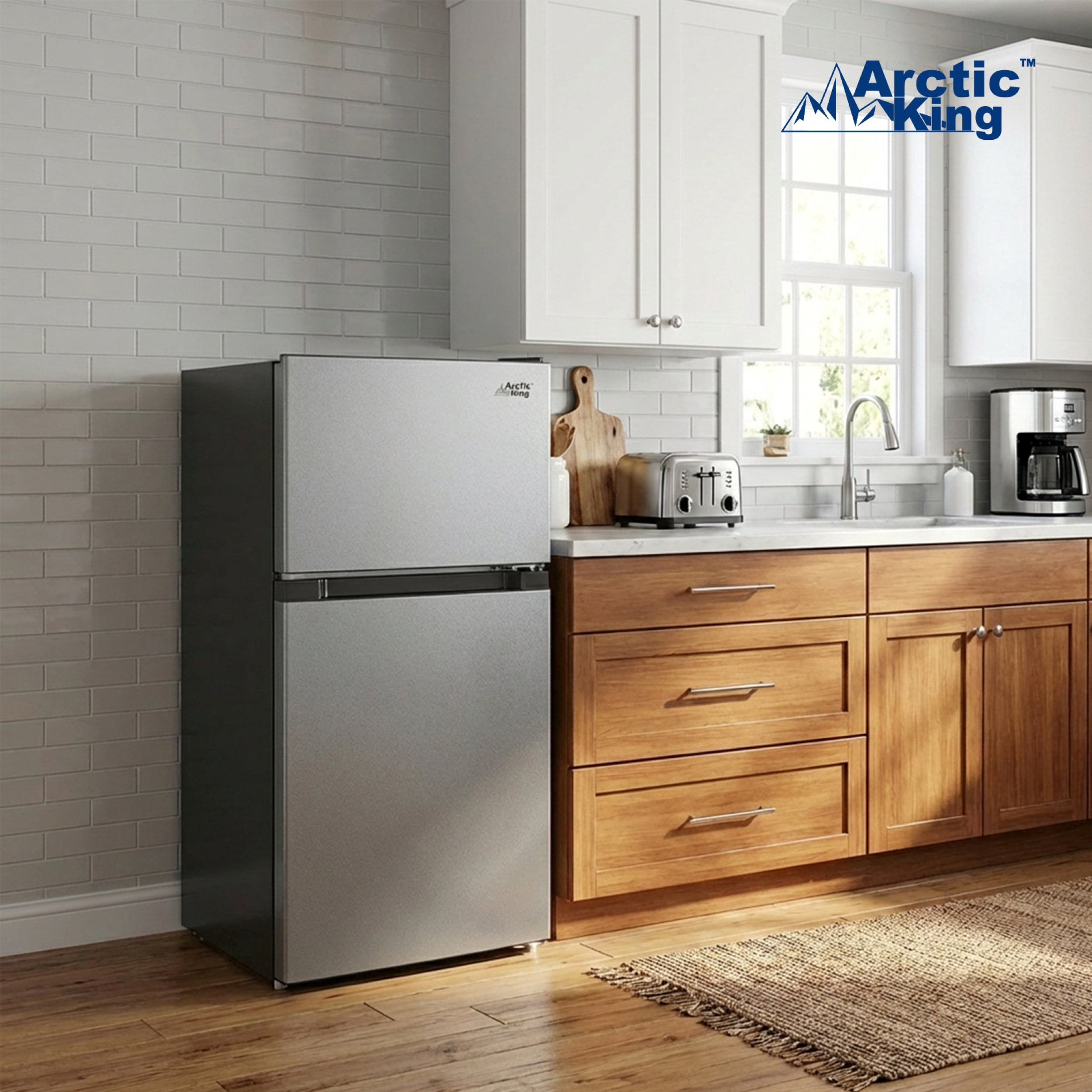 Arctic King 4.5 Cu Ft Two-Door Compact Refrigerator, Stainless Steel Look