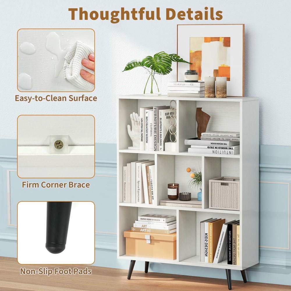 Resenkos 7-Cube Bookcase with 5 Tapered Metal Legs, White + Black