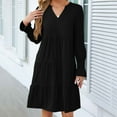 thumbnail image 3 of Diufon Womens Casual Dresses V Neck Puff Flare Long Sleeve Dress Fall Baggy Pleated Midi Dress, 3 of 6