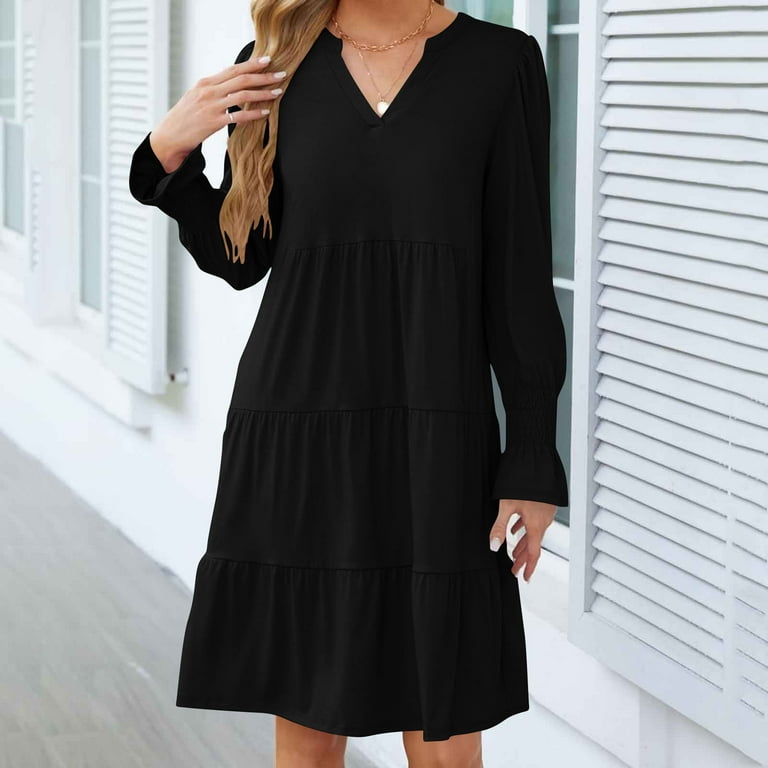 Cavosen Womens Long Sleeve Mini Dresses Black Fashion Dress Cuffed