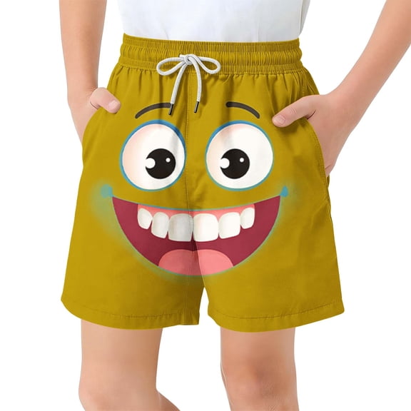 ZACPNCV Boys Swim Trunks Funny Cartoon Face Print Quick Dry Beach Shorts Kids Casual Board Shorts Summer Pool Vacation