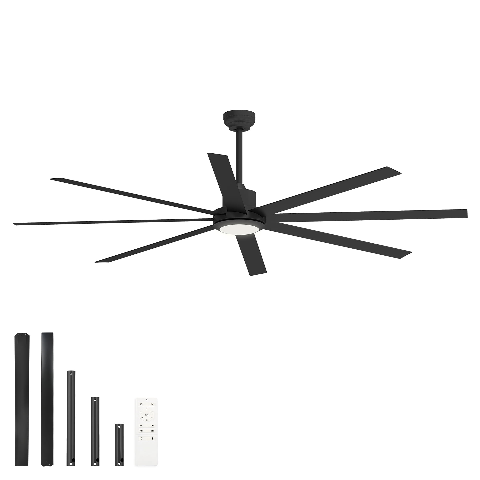 Dextrus 84" Large Ceiling Fan with Lights and Remote 8 Blades 6-Speed Dimmable Indoor Outdoor Ceiling Fan for Patio Living Room Garage, Black