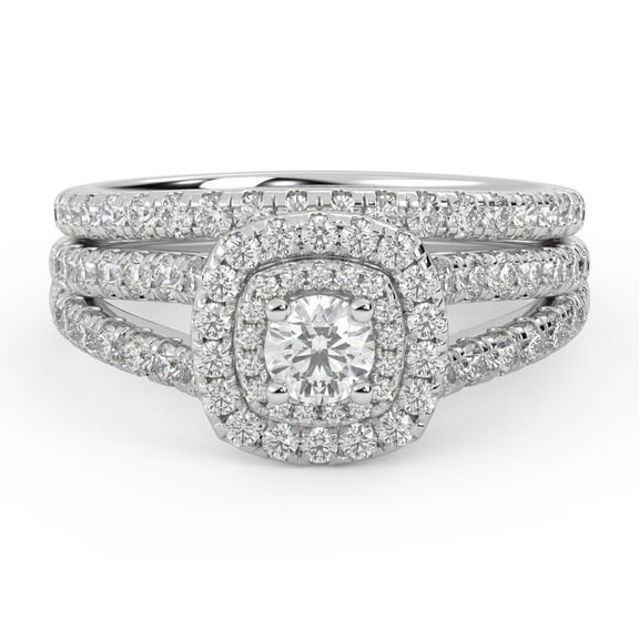 AFFY Shank Double Halo Bridal Set Ring for Women, IGI Certified 1.00 Carat (ctw) Lab Grown Diamond Cushion Frame Engagement Wedding Ring 14K Solid White Gold F-G, VS-SI Quality Ring Size-4