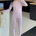 thumbnail image 5 of Cethrio Girls Thermal Pajama Sets, Long Sleeve Two Piece 2 Piece Winter Sleepwear Loungewear Purple Size 14, 5 of 6