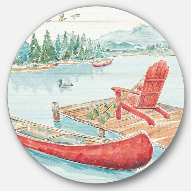Designart 'Lake Moments IV' Farmhouse Metal Circle Wall Art