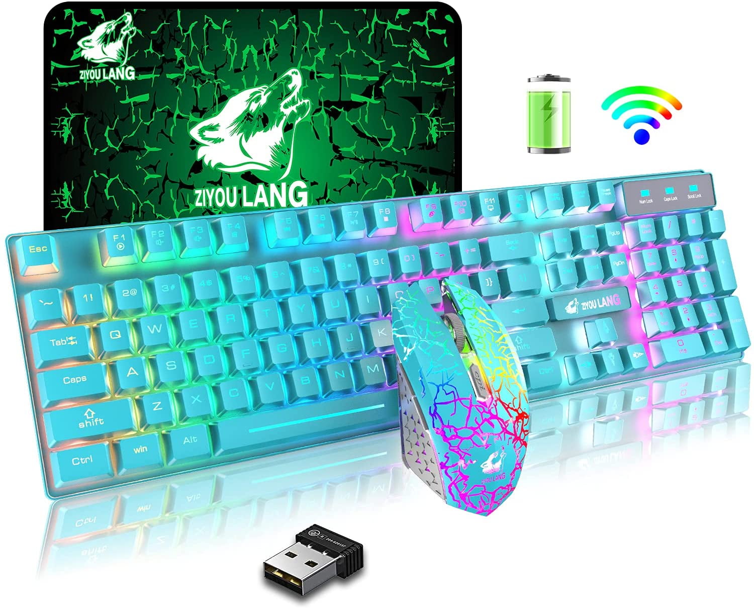 Boriyuan Wireless Gaming Keyboard Mouse Combo,Rainbow LED Backlit