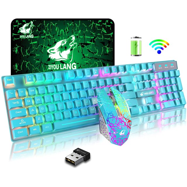 Boriyuan Wireless Gaming Keyboard Mouse Combo,Rainbow LED Backlit