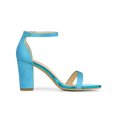 thumbnail image 3 of BLISSFUL STEP Women's Open Toe Ankle Strap Buckle Block Heels Glitter Sandals Blue 9, 3 of 7
