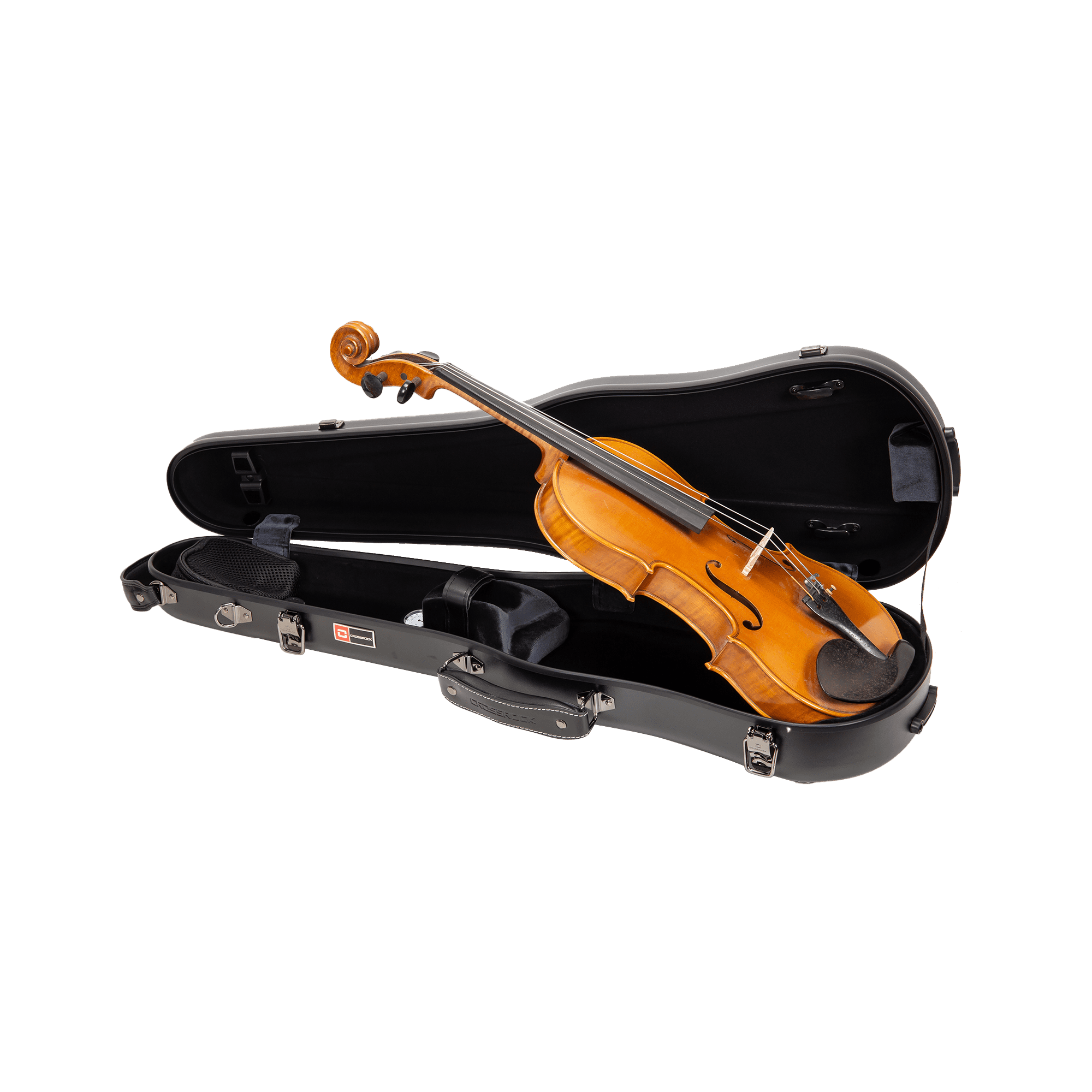 Crossrock Poly Carbon Shaped Case fits 4/4 Full-Size Violin, Includes Protective Blanket, Hygrometer, Accessory Pocket, Detachable Straps -Black