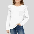 thumbnail image 2 of Girls Ruffle Long Sleeve Shirts Kids Crewneck Tee Tops Casual Loose Fit Cute Sping Clothes Solid Blouses, 2 of 6