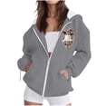thumbnail image 2 of thefmos Women's Hooded Zip Up Long Sleeve Halloween Print Jacket with Pocket Solid Color Casual Outerwear Fashion Fall Winter Outfit, Gray 3XL, 2 of 8