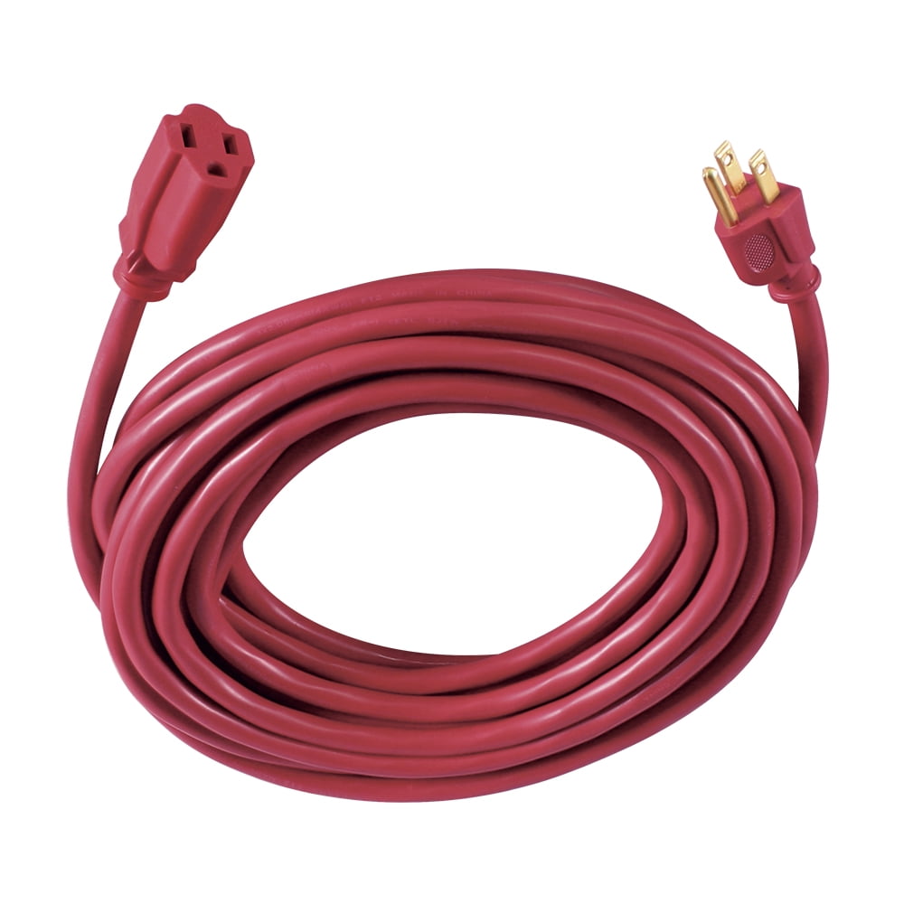 Hyper Tough Single-Outlet Extension Cord, 25 ft, 3-Prong, Indoor/Outdoor, Red
