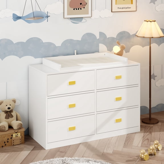 OxyLife White Dresser Changing Table, Baby Nursery Station-Infant & Toddler, 6-Drawer, 1 Pack