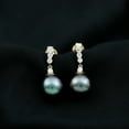 thumbnail image 3 of Rosec Jewels 9.25 CT Diamond Earrings with Tahitian Pearl Drop, Pearl and Diamond Bar Earrings, Tahitian Pearl Drop Earrings, Bar Drop Earrings for Women, 18K Yellow Gold, 3 of 8