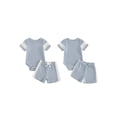 thumbnail image 2 of BemeyourBBs Newborn Baby Boys Summer Clothes Infant Baby Boy Waffle Summer Outfit 0 3 6 12 18 Months Striped Short Sleeve Romper and Elastic Shorts Set 2 Piece Set, 2 of 9