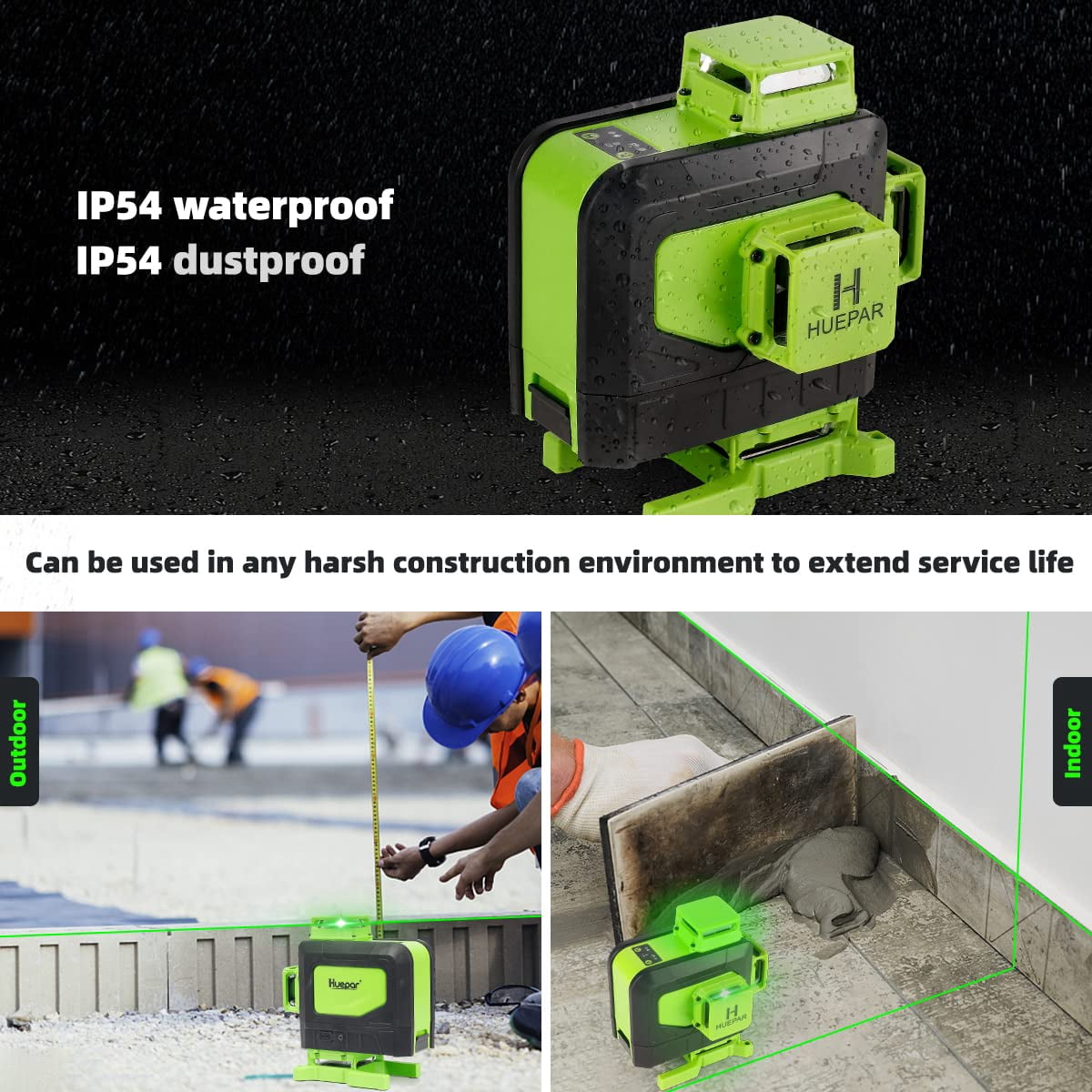 4D 16 Lines Self-leveling Laser Level, 200Ft Green Beam Tiling Floor Cross Line Laser Level Tools with Remote Control and 360° Fine-tuning Bracket