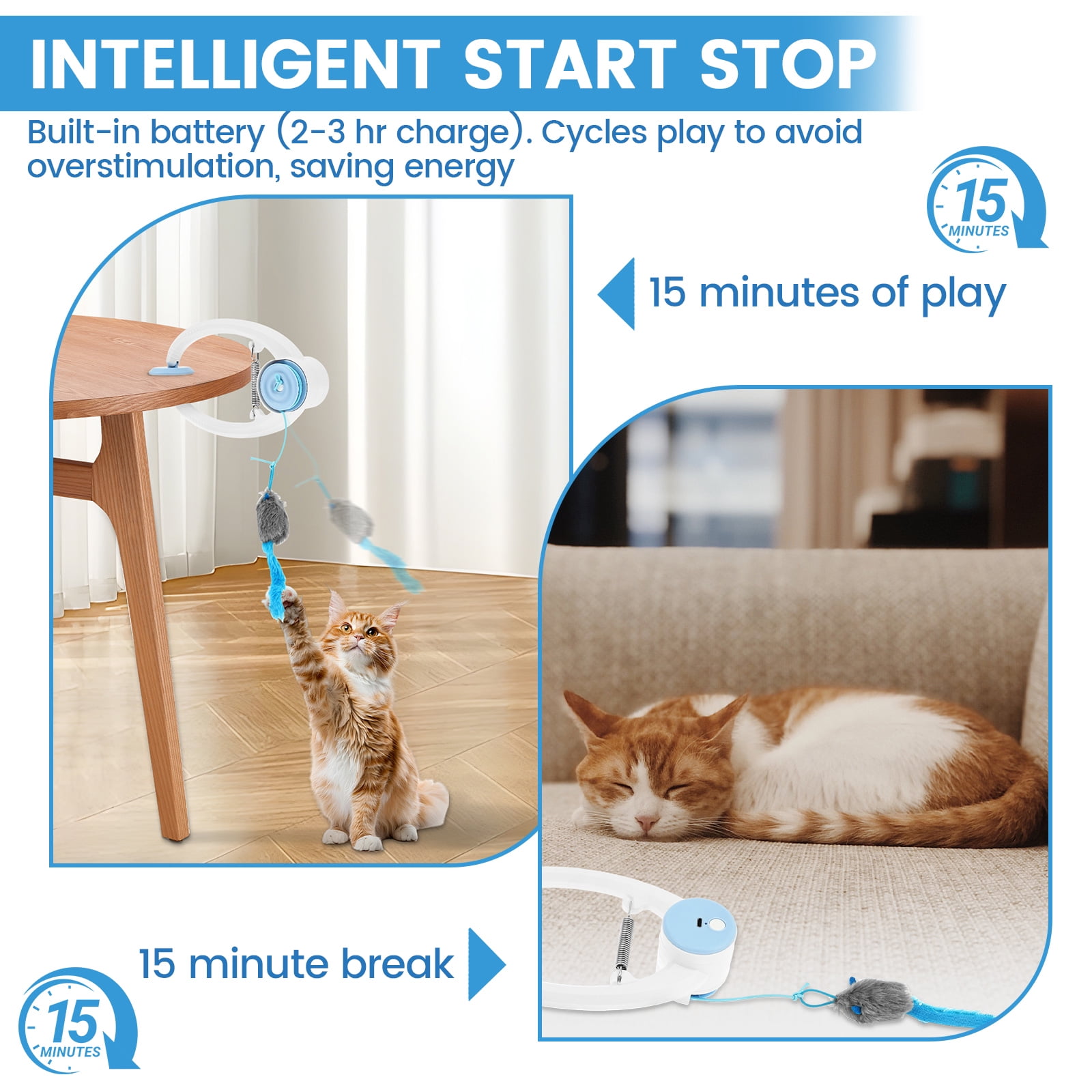 Austok Self Play Hanging Door Cat Toy Interactive Door Hanging Retractable Kitten Toy with 3 Catnip Mice 3 Mode Rechargeable for Cat Exercise