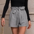 thumbnail image 3 of SOMER Women Shorts Summer Casual Shorts Plaid Bow Tie High Waist Straight Wide Leg Shorts, 3 of 7