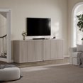 thumbnail image 6 of SICOTAS 46.7" Wide 3-Door Storage Cabinet Set of 2- Large Sideboard with Wave Panel Doors & Adjustable Shelves Push-to-Open Design Sideboard Credenza for Living Room Kitchen Entryway, Light Grey Alde, 6 of 8