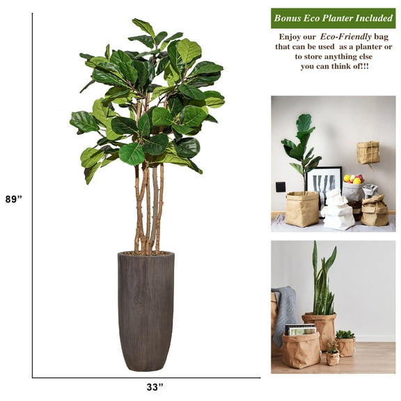Vintage Home Artificial Faux Fig Tree 81" Large Fake Plant Real Touch for Indoor Home and Office Accent Décor with Stylish Fiberstone Planter