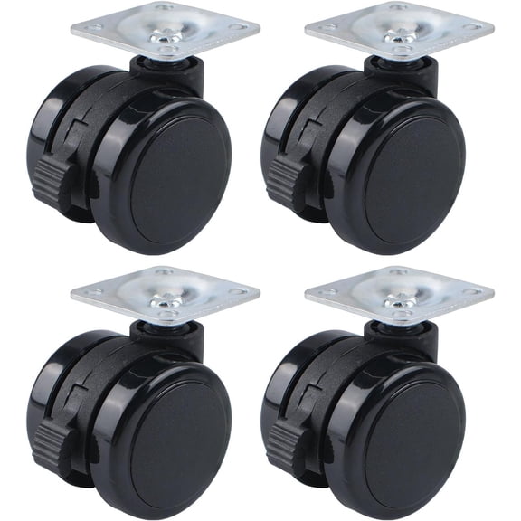 Self Adhesive Caster Wheels, 4PCS Universal Pulleys Caster Wheels Low Profile Caster Wheels with Brake for Furniture,Storage Box,Mop Bucket (Black)