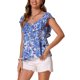 thumbnail image 4 of INSPIRE CHIC Blusas de verano para mujer con estampado floral y cuello en V, manga corta con volantes, XS Azul, 4 of 5