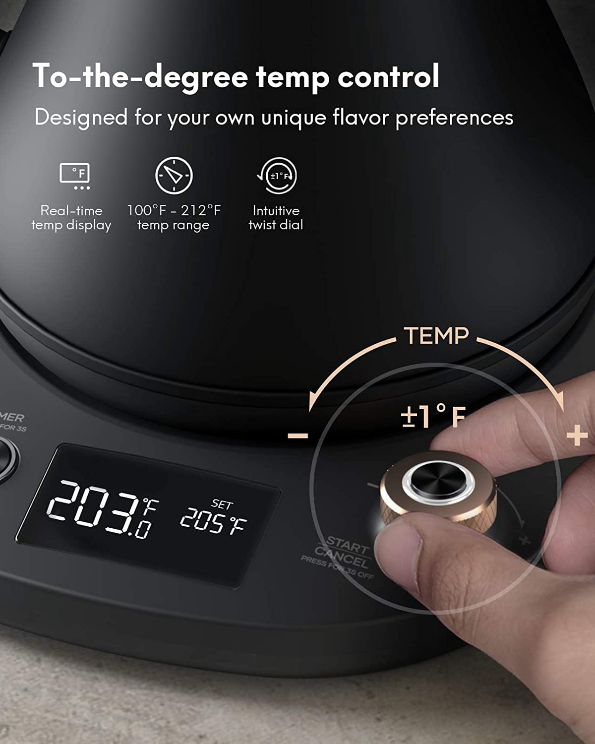 Gooseneck Kettle Temperature Control, Pour Over Electric Kettle for Coffee and Tea, 100% Stainless Steel Inner, 1200W Rapid Heating, 0.8L, Built-in Stopwatch