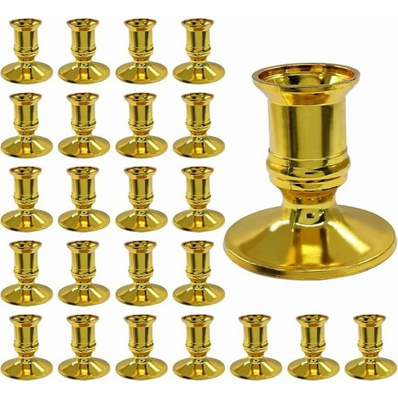 24Pcs Taper Candle Holder Gold Plastic Candlestick Holders Decorative Table Centerpiece for Wedding Candlelight Dinner Bridal Showers Party Decor