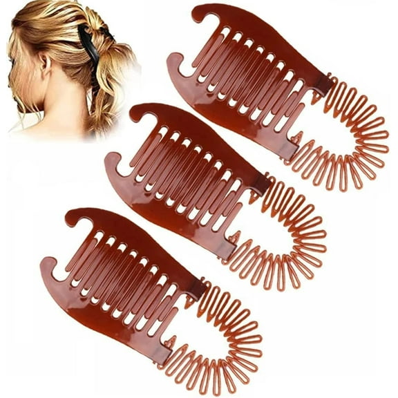 Nvzi New Banana Hair Clips for Women – 3Pcs Banana Clips Hair for Thick Hair, Interlocking Banana Comb Stretch Flexible Hair Combs Clips Flexible Ponytail (3Pcs Brown)