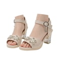 thumbnail image 3 of Zshosam Girl Dress Shoes Girls Sandals Wedge Platform Little Big Kid Girls Heels Open Toe Summer Flower Girl Dress Shoes Size 2,(Beige Big Kids 2), 3 of 9