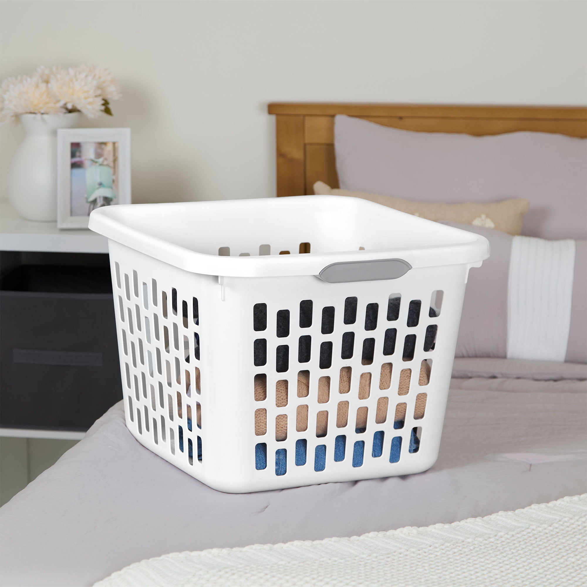 Sterilite Square Laundry Basket, 1.5 Bushel Plastic Hamper with Handles, White, 6 Pack